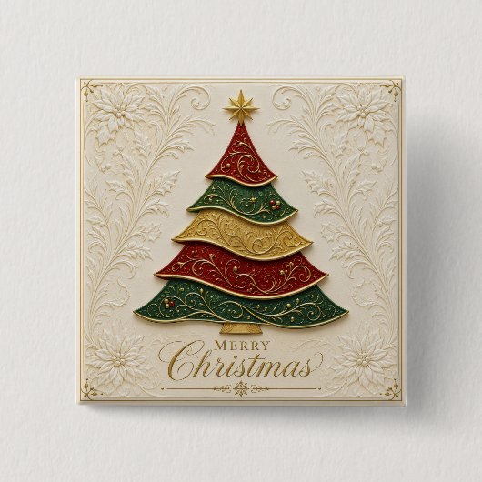 Weihnachtsbaum mit ornamentaler Goldemaille Button (Vorderseite)