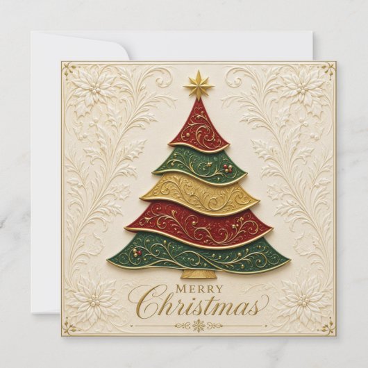 Weihnachtsbaum mit ornamentaler Goldemaille Karte (Vorderseite)
