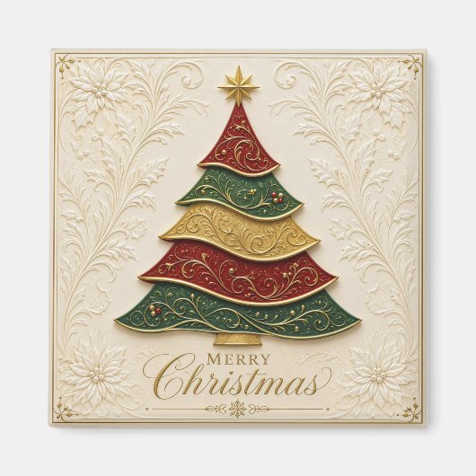 Weihnachtsbaum mit ornamentaler Goldemaille Magnet (Vorne)