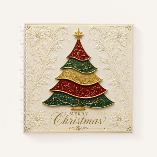Weihnachtsbaum mit ornamentaler Goldemaille Notizblock (Vorderseite)