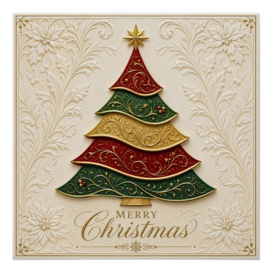 Weihnachtsbaum mit ornamentaler Goldemaille Poster (Vorderseite)