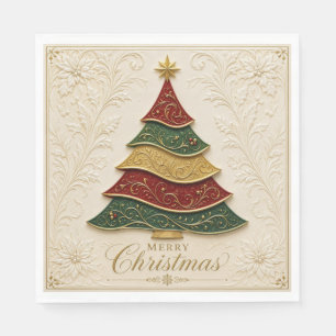 Weihnachtsbaum mit ornamentaler Goldemaille Serviette