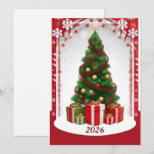 Weihnachtsbaum mit Ornamenten Einladung (Vorne/Hinten)