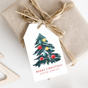 Weihnachtsbaum mit Ornamenten Feiertag Wasserfarbe Geschenkanhänger