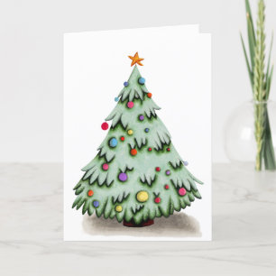 Weihnachtsbaum mit Ornamenten Illustriert Feiertagskarte