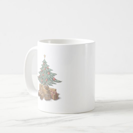 Weihnachtsbaum mit Paketen Kaffeetasse (Vorderseite Links)