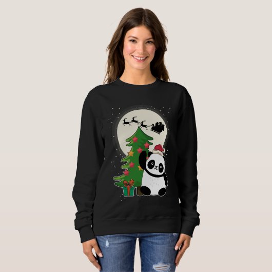 Weihnachtsbaum mit Panda Weihnachtsgeschenk Sweatshirt (Vorne ganz)