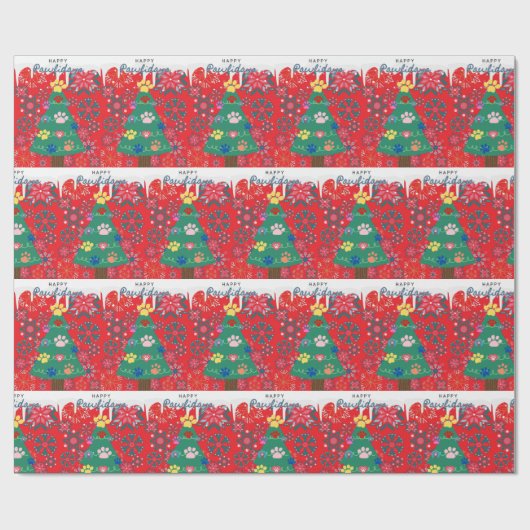 Weihnachtsbaum mit Paws Ornamente Geschenkpapier (Flach)