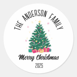 Weihnachtsbaum mit personalisiertem Namen und Lich Runder Aufkleber