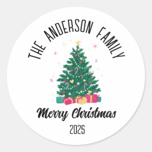 Weihnachtsbaum mit personalisiertem Namen und Lich Runder Aufkleber