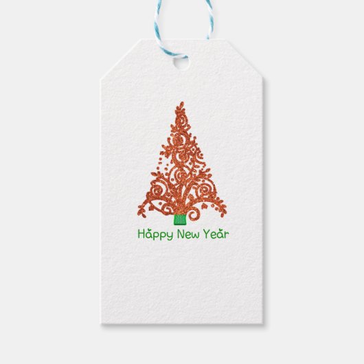 Weihnachtsbaum mit phantastischem rotem Glitzer Geschenkanhänger (Vorderseite)