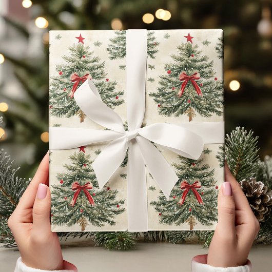 Weihnachtsbaum mit Red Bow Minimalistisch Geschenkpapier