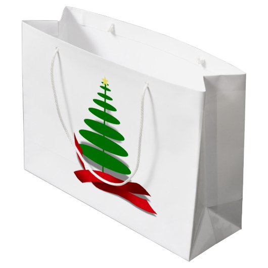 Weihnachtsbaum mit Red Ribbon Große Geschenktüte (Rückseite Schrägansicht)