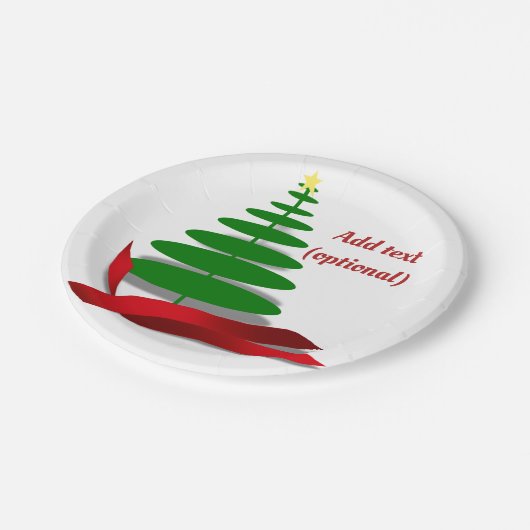 Weihnachtsbaum mit Red Ribbon Pappteller (Schrägansicht)