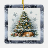 Weihnachtsbaum mit Reh Keramikornament (Vorderseite)