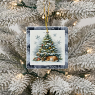 Weihnachtsbaum mit Reh Keramikornament