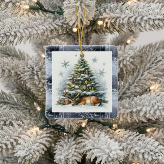 Weihnachtsbaum mit Reh Keramikornament