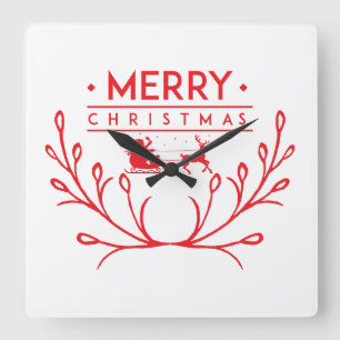 Weihnachtsbaum mit Rentieren Quadratische Wanduhr