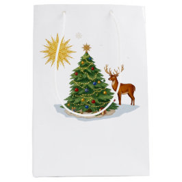 Weihnachtsbaum mit Rentiergeschenken und goldenem Mittlere Geschenktüte