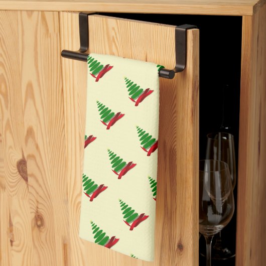 Weihnachtsbaum mit rotem Band Geschirrtuch (Drittel gefaltet)