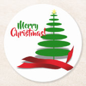 Weihnachtsbaum mit rotem Band Runder Pappuntersetzer (Vorderseite)