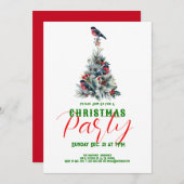 Weihnachtsbaum mit rotem Bullfinch-Party Einladung (Vorne/Hinten)