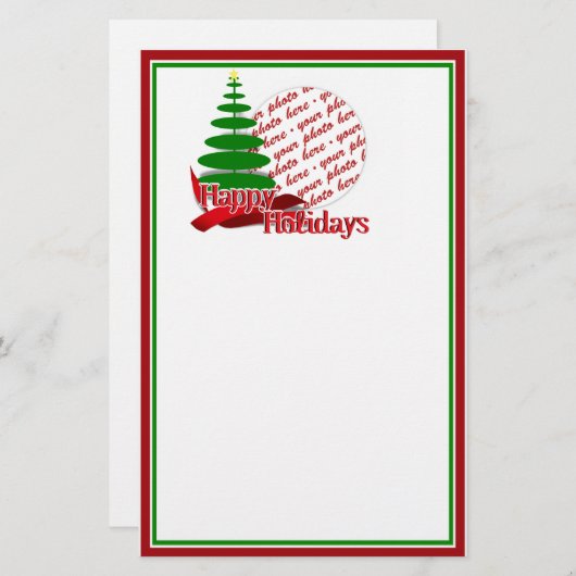 Weihnachtsbaum mit Rotem Foto-Rahmen Briefpapier (Vorne/Hinten)