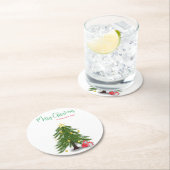 Weihnachtsbaum mit rotem Geschenk Runder Pappuntersetzer (Vor Ort)