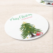 Weihnachtsbaum mit rotem Geschenk Runder Pappuntersetzer (Angewinkelt)