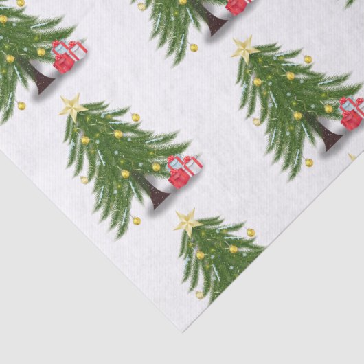 Weihnachtsbaum mit rotem Geschenk Seidenpapier (Detail)