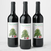 Weihnachtsbaum mit rotem Geschenk Weinetikett (Flaschen)