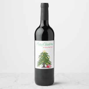 Weihnachtsbaum mit rotem Geschenk Weinetikett