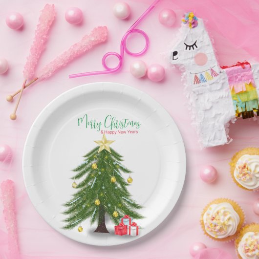 Weihnachtsbaum mit rotem Geschenkpapier Pappteller (Party)