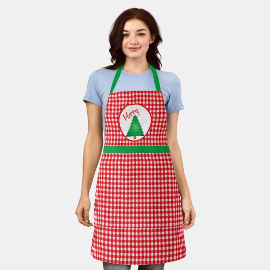 Weihnachtsbaum mit Rotem Gingham Feiertag Schürze (Getragen)