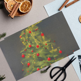 Weihnachtsbaum mit roten Bauern auf dunkelgrau Seidenpapier