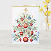 Weihnachtsbaum mit Roten Ornamenten Karte (Gelbe Blume)