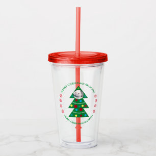 Weihnachtsbaum mit Round Dog Foto Holiday Red Acryltrinkbecher
