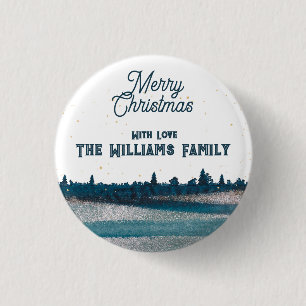 Weihnachtsbaum mit Schnee Frohe Weihnachten Button