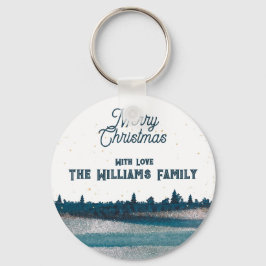 Weihnachtsbaum mit Schnee Frohe Weihnachten Schlüsselanhänger