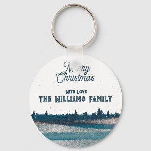 Weihnachtsbaum mit Schnee Frohe Weihnachten Schlüsselanhänger