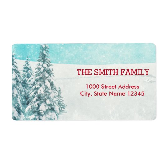 Weihnachtsbaum mit Schnee-Hintergrund-Label (Vorne)
