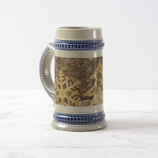 Weihnachtsbaum mit Schneeflocken Bierglas (Vorderseite Links)