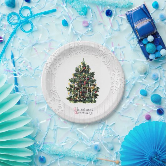 Weihnachtsbaum mit Schneeflocken Pappteller (Party)