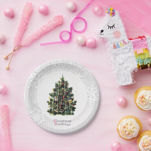 Weihnachtsbaum mit Schneeflocken Pappteller (Party)