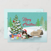 Weihnachtsbaum mit schwarzem Sheltie Urlaub Feiertagspostkarte (Vorne/Hinten)