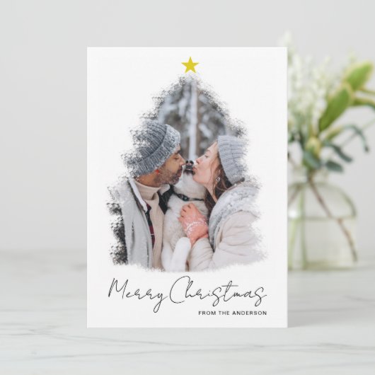 Weihnachtsbaum mit Star Frame Foto Weihnachtskarte Einladung (Stehend Vorderseite)