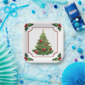 Weihnachtsbaum mit Stechpalme Pappteller (Party)