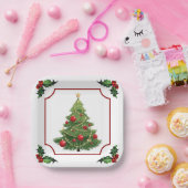 Weihnachtsbaum mit Stechpalme Pappteller (Party)