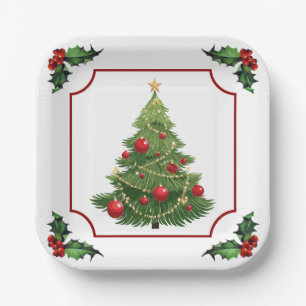 Weihnachtsbaum mit Stechpalme Pappteller
