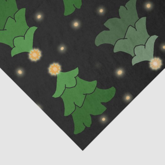 Weihnachtsbaum mit Sternen auf schwarz Seidenpapier (Detail)